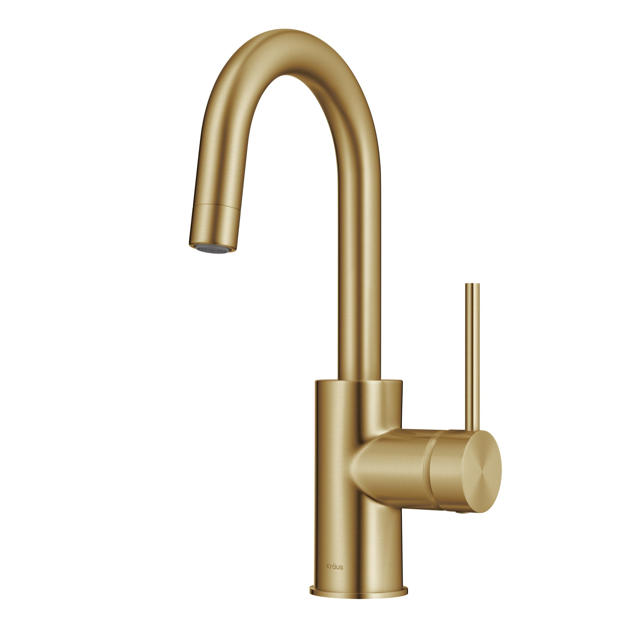 KRAUS Oletto Single Handle Kitchen Bar Faucet with Quick Dock Top Mount Assembly, Brushed Brass KPF-2600BB