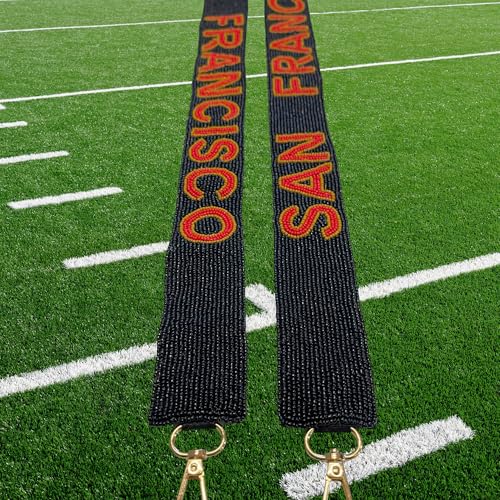 Lashicorn San Francisco Black Beaded Purse Strap Red Letters 49” Length Pro Football Stadium Approved Clear Bag Gold Hardware Sports Division West2