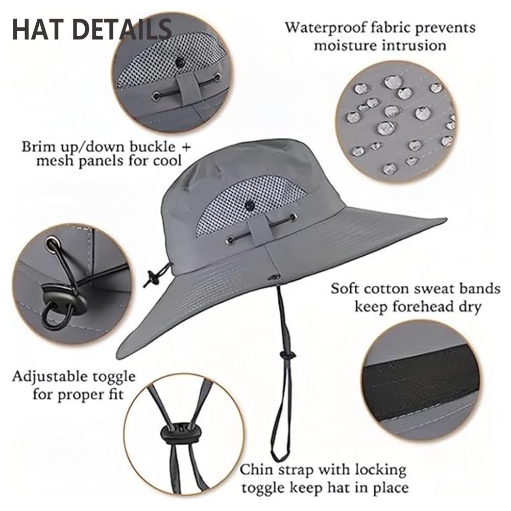 Sombrero de pesca de ala ancha para exteriores con 2 ventiladores solares, impermeable, carga USB, ventilador, protección UV UPF 50+