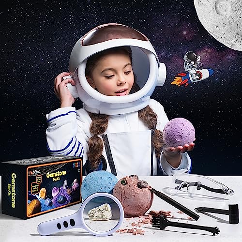 GobiDex Ausgrabungsset für Kinder, Natürliche Edelsteine und Kristalle, Mineralien Steine für Kinder ab 6 7 8 9 10, Mond Schatzsuche Spielzeug, Sonnensystem, Planeten Geschenk für Jungen und Mädchen