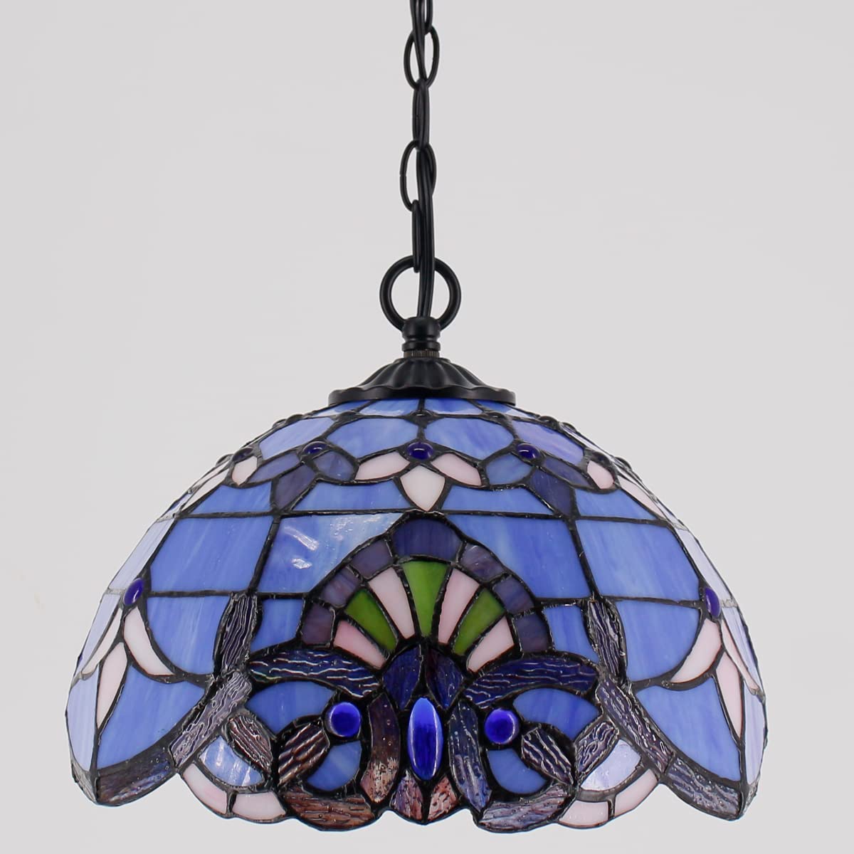 Tiffany - Lámpara colgante con enchufe azul y morado barroco, lámpara colgante de 12 pulgadas, serie S003C 9