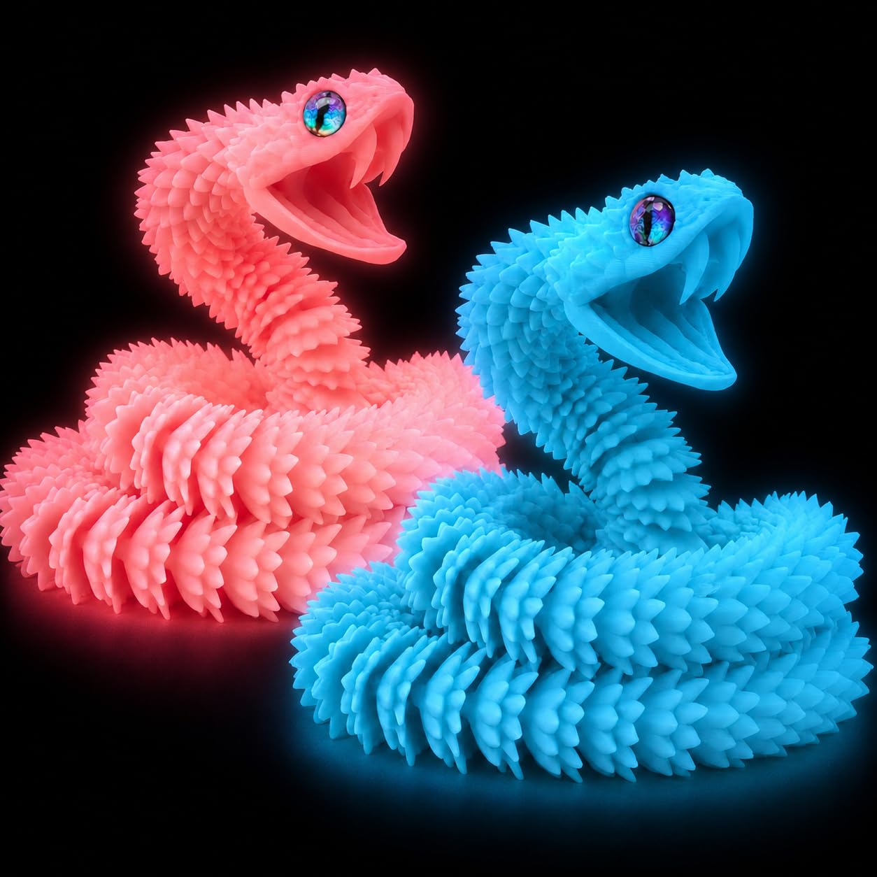 Blue + Pink 3D Printed Viper Snake Set, 23-Inch 2-Pack