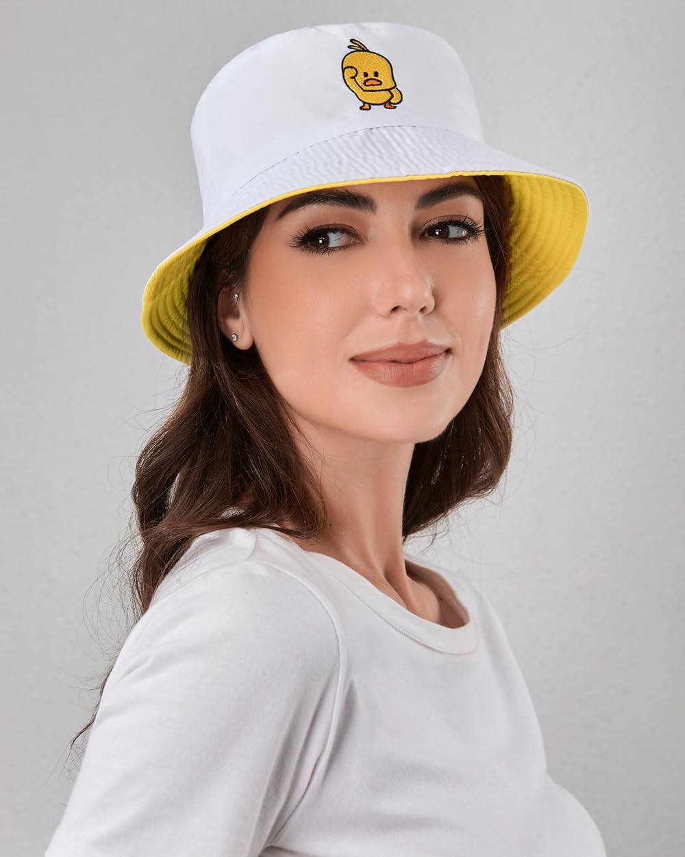 Unisex Duck Bucket Hat Fashion Reversible Embroidered Hat Double Sided Wear Fisherman Cap