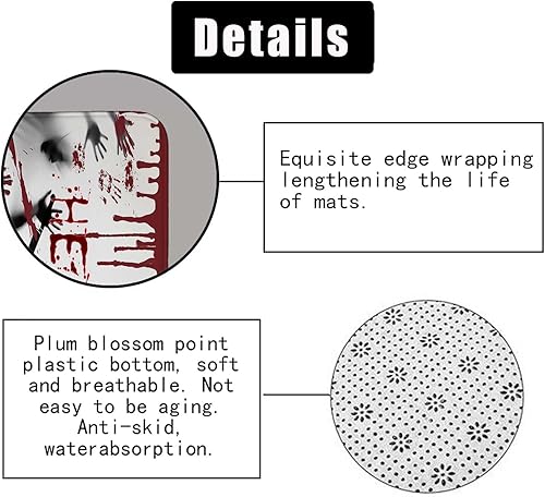 Miniatura 6 de 4PCS Halloween Shower Curtain Sets with Rugs, Bloody Handprint Shower Curtain, Waterproof Fabric White Shower Curtain, Gothic Spooky Scary Bloody