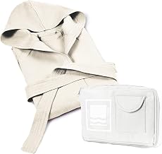 Banzaii 100% Microfibre Bathrobe with Hood – Bathrobe for Men and Women with Durable and Space-Saving Bag – Size L Cream