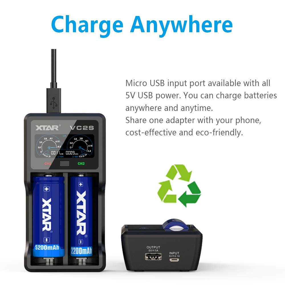 XTAR 18650 Pil Şarj Cihazı VC2S VC2 2019 Geliştirilmiş LCD Ekran ile 18650 18700 20700 21700 22650 25500 26650 AAA A SC C için Pillerin gerçekliğini kontrol edin