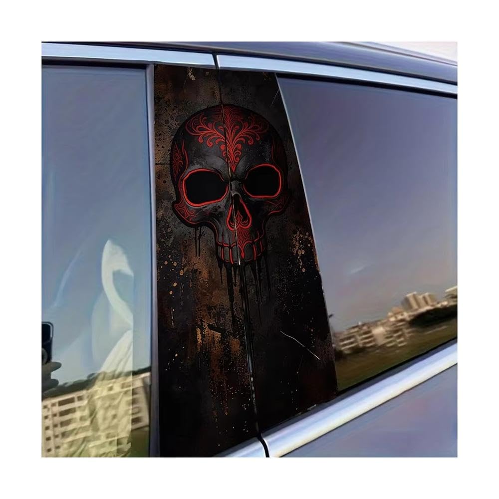 Dabhuoc One Color Car Parts 2Pcs Car Center Pillar Sticker Patterned Skull Glossy Protective Polyethylene Film