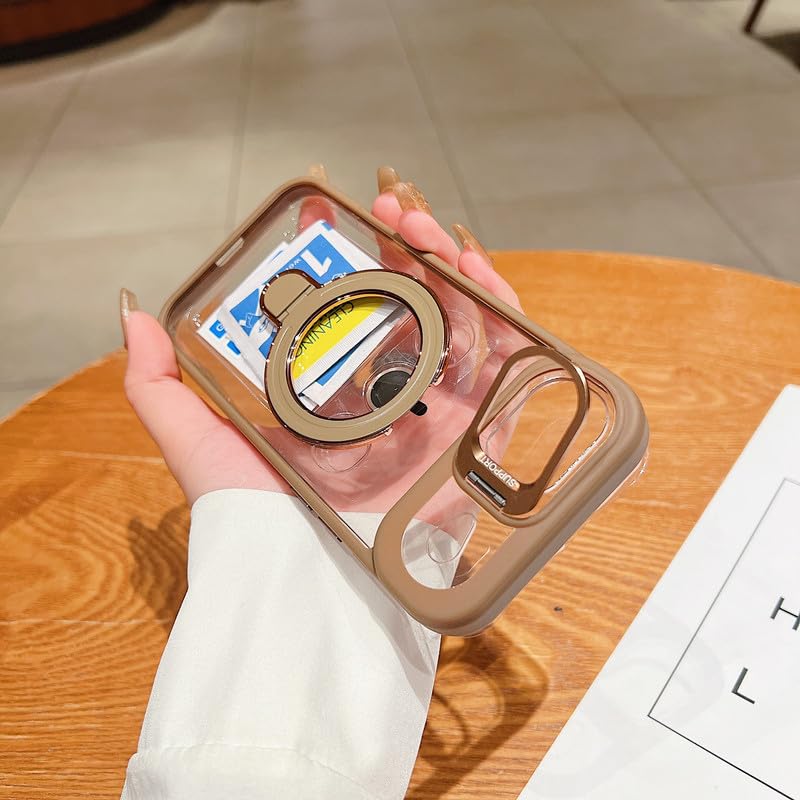 Image of LuxuryKase Magnetic Clear Case for iPhone Air | Metal Ring Stand | Camera Lens Protector Rings | Shockproof Hard PC Back | MagSafe Compatible | TPU Bumper - Desert Gold