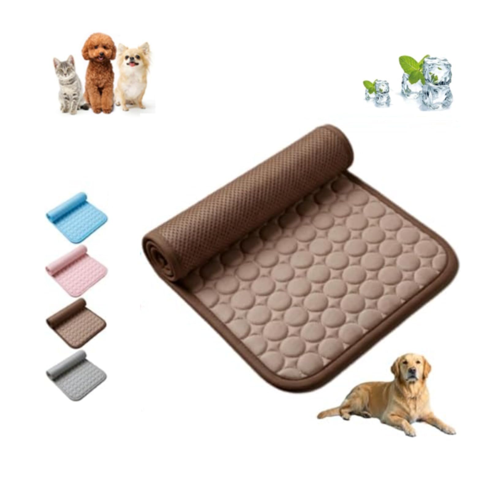 The Dog Hub Arcttic Cooling Dog Mat, Self-Cooling Pad for Large Dogs, Summer Bed (M-60X50CM,Coffee)