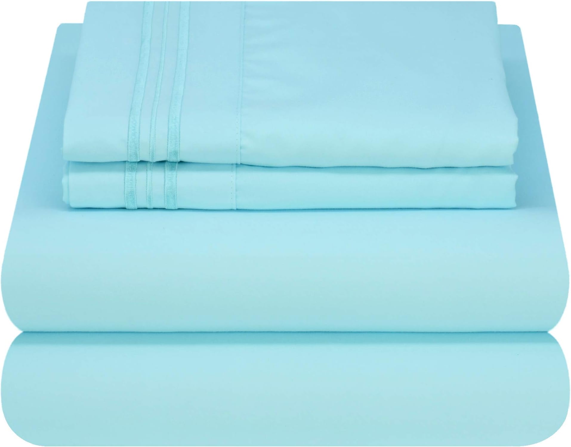 Mezzati Soft and Comfortable Waterbed Sheets Set – 1800 Prestige Brushed Microfiber Collection Bedding (Light Blue, King Unattached)
