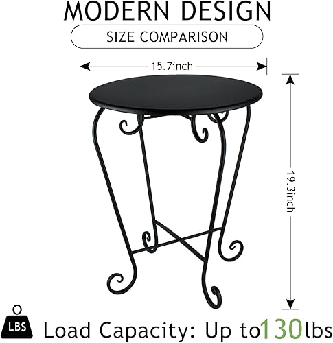 Miniatura 3 de Mesa auxiliar pequeña para patio, mesa auxiliar redonda de metal, resistente a la intemperie, antioxidante, para exteriores, para jardín, porche,