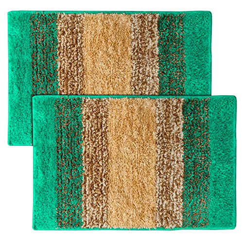 Image of Kuber Industries Soft Shaggy Door Mat|Super Absorbent Cotton Floor Mat for Shoe Scraper & Indoor and Outdoor,Pack of 2 (Green)