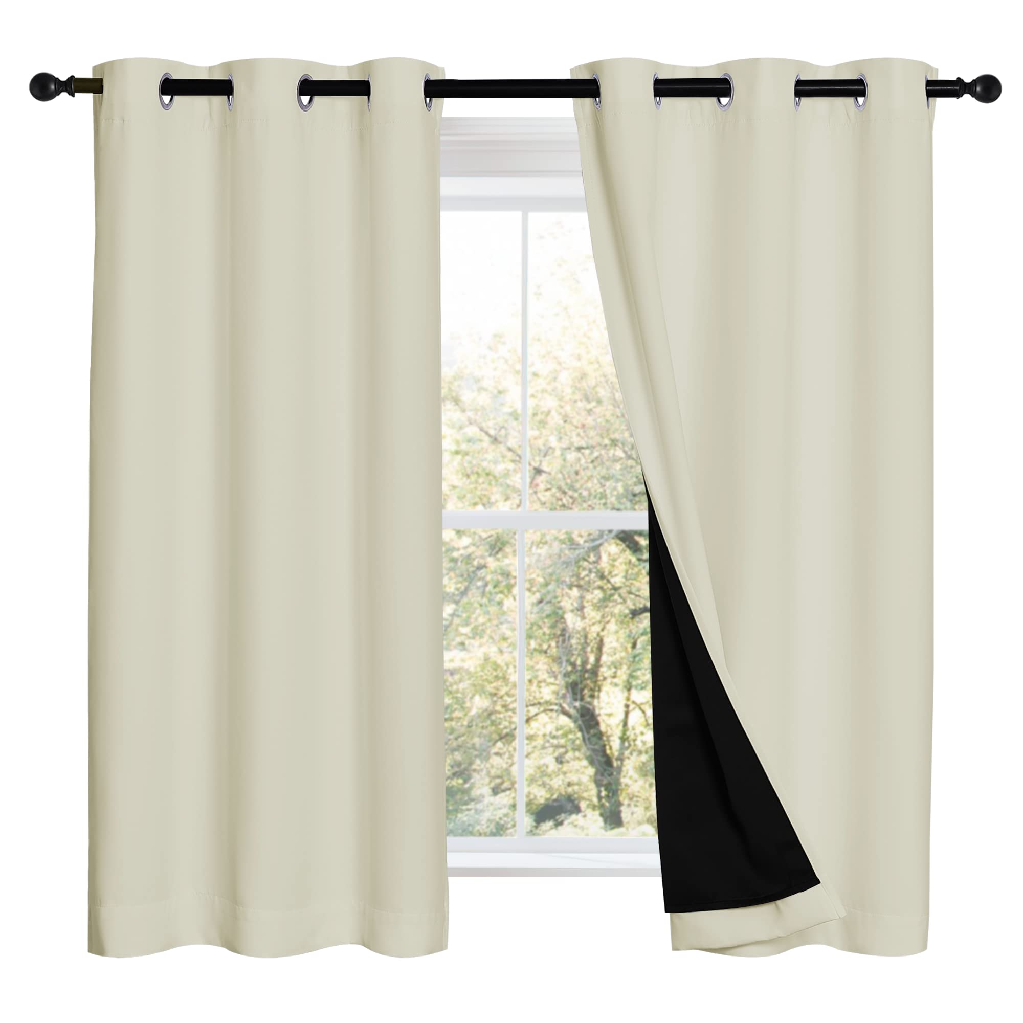 NICETOWN Warm Curtains for Winter, Bedroom Full Blackout Curtain Panels, Great Job for Blocking Light, Complete Blackout Draperies with Black Liner