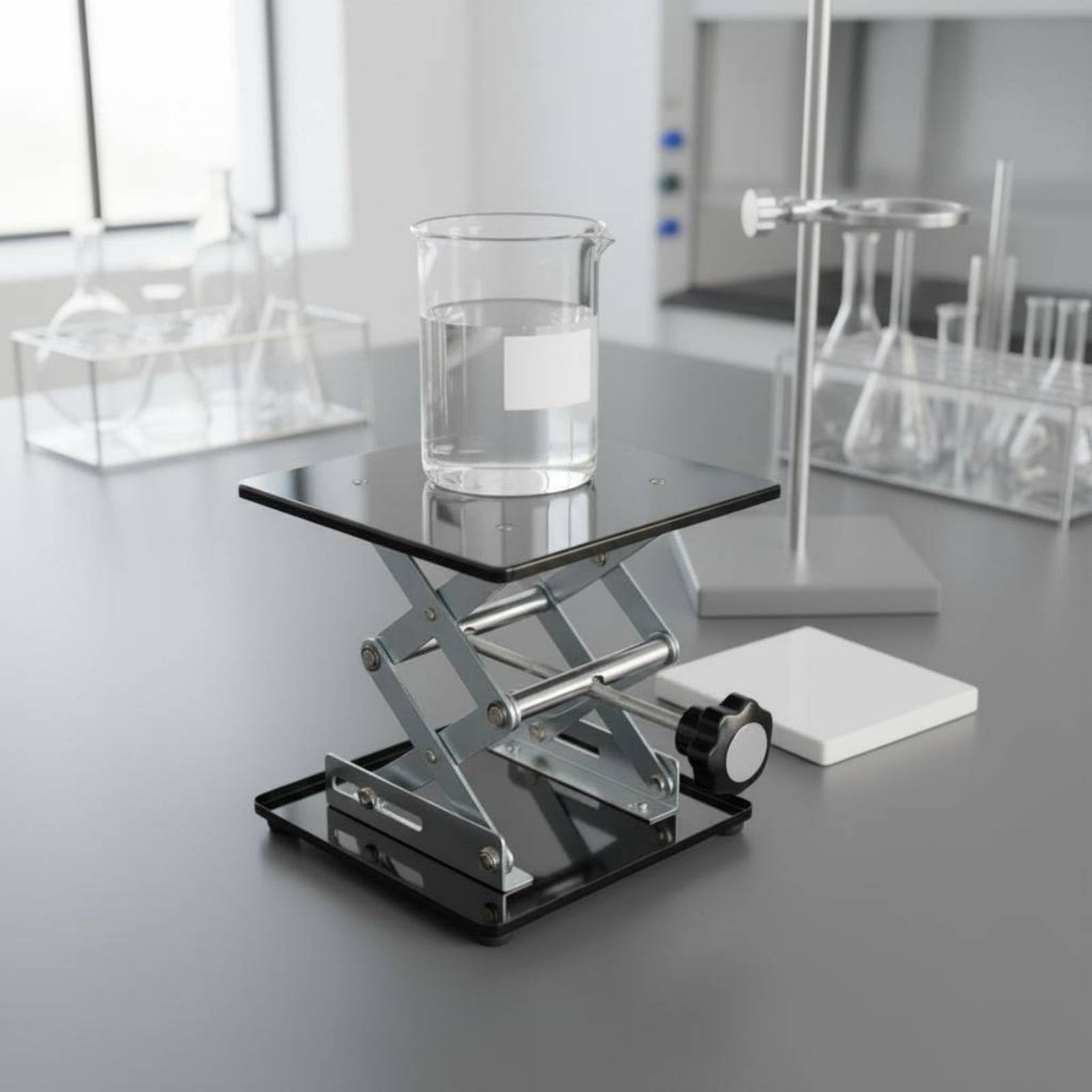 Lab Liftplattform Labor Hebebühne Labor Hebetisch Labor Stativ Edelstahl 200x200mm Fein Dosierbares Handrad Höhe 7cm Bis 25cm für Analyse Ausbildung Forschung