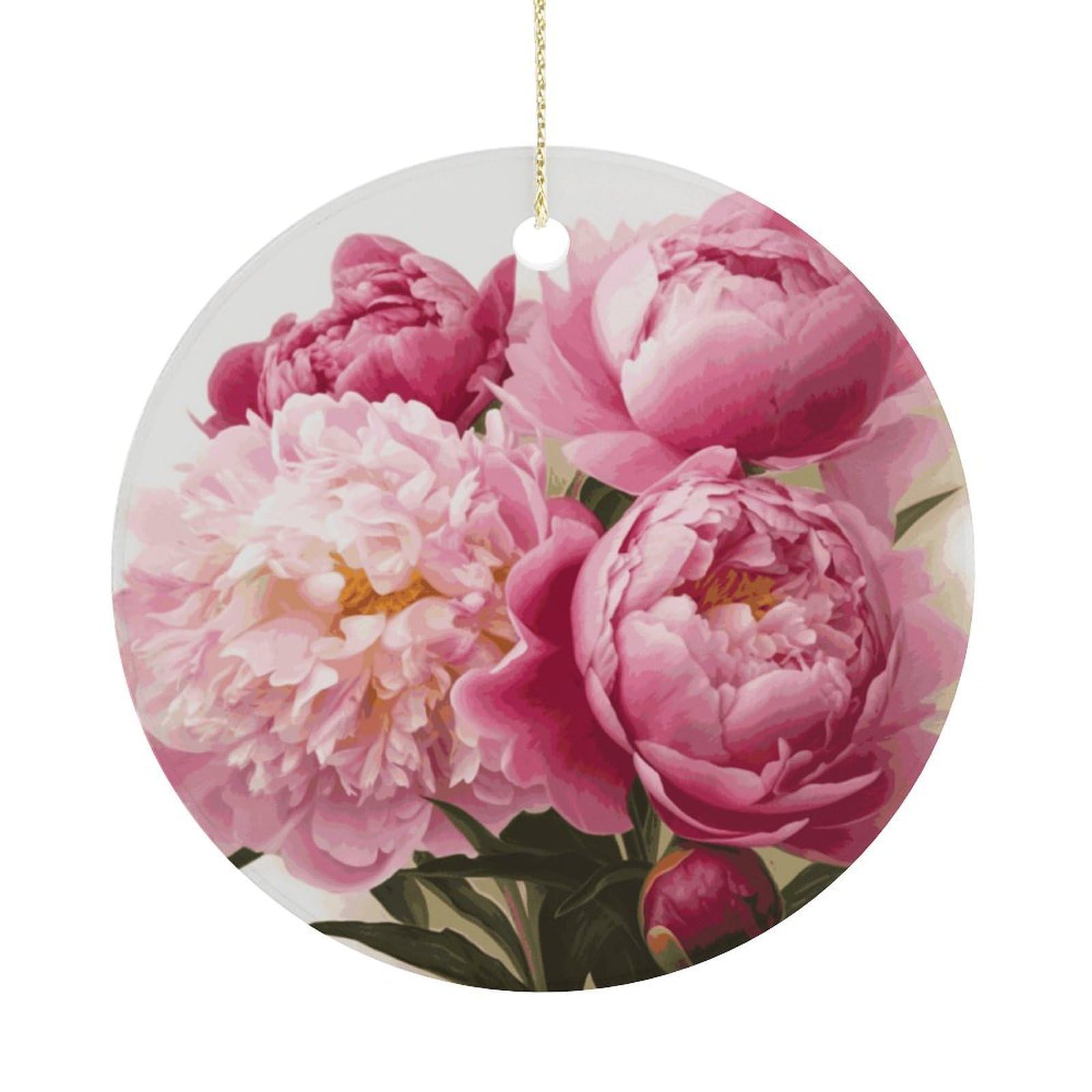 Peony Flowers Blossom Christmas Ornaments Colorful Round Ceramic Ornament Christmas Hanging Decor Christmas Tree Decorations Xmas Keepsake for Women Men Xmas Holiday Party