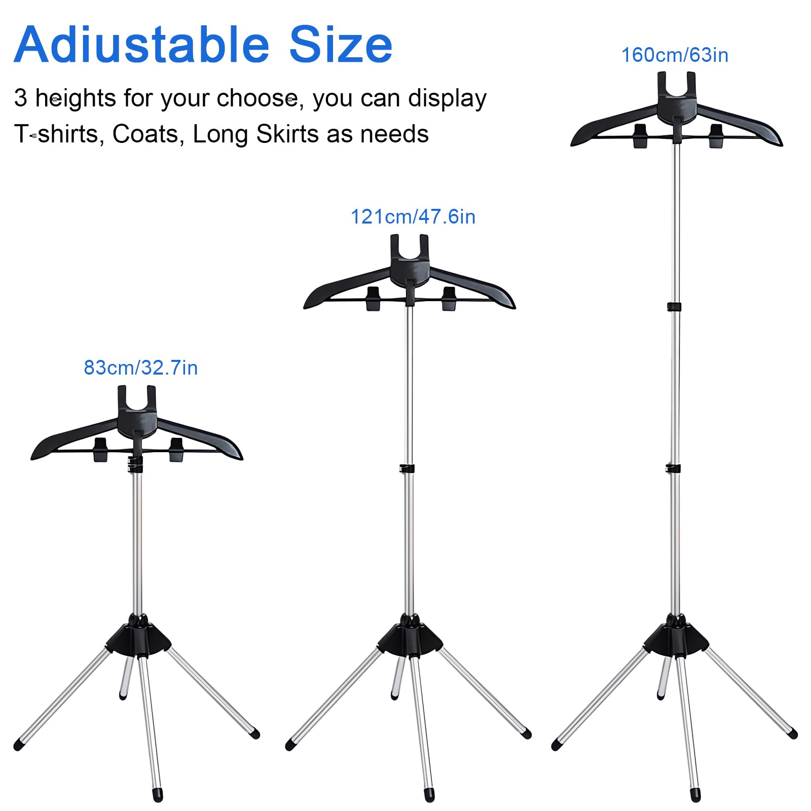yssgtt Adjustable T Shirt Display Stand, 32-63 inch T Shirt Display for Adult Portable Hanging Clothes Display - Image 2