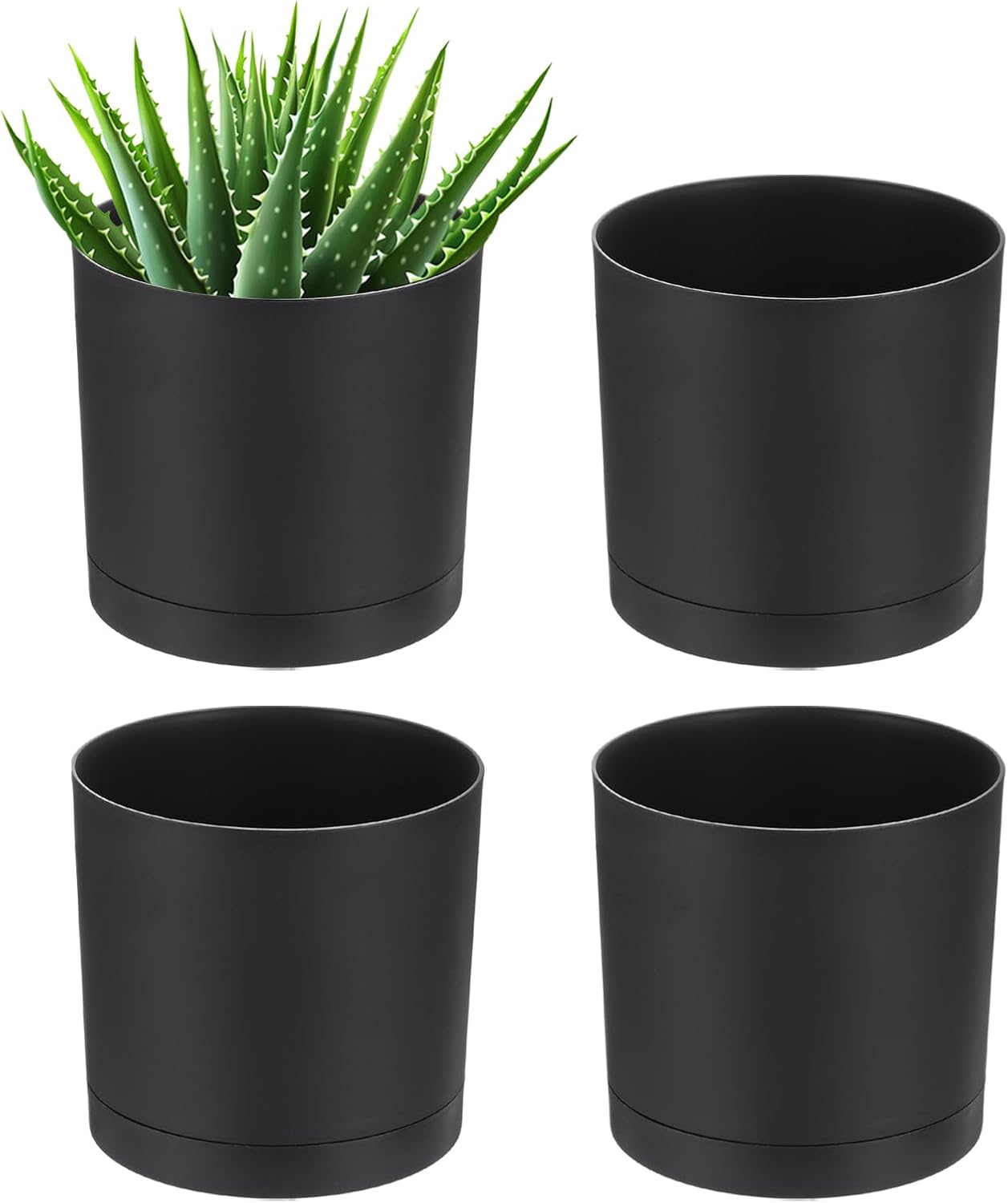 PATIKIL 5 Inch/12.5cm Plastic Plant Pots, 4 Pack Small Flower Pot Planters with Drainage Holes and Saucer for Home Decor Indoor Plants, Black