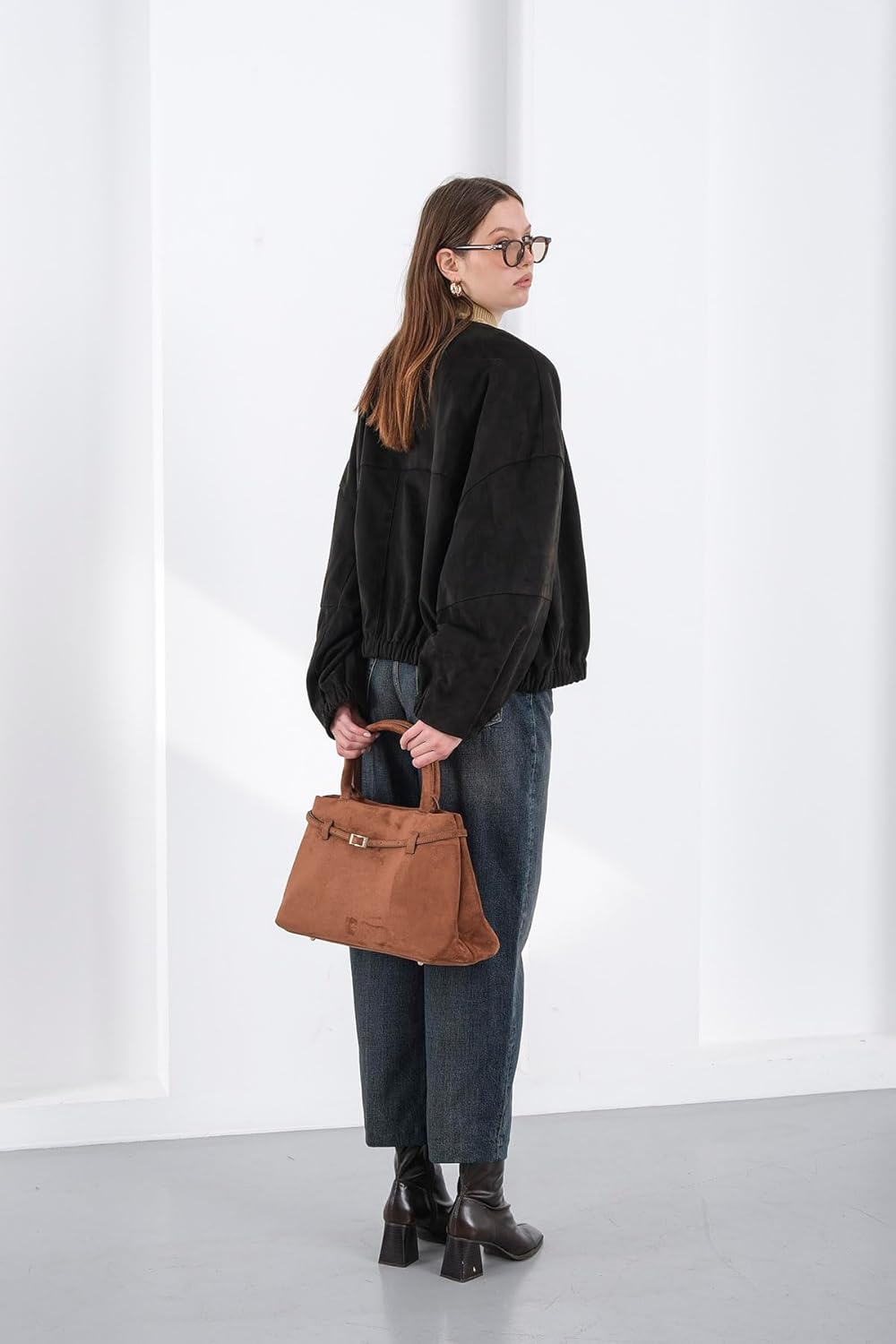 Base’ic Women’s Suede Tote Bag with Gold Hardware – Trendy Slouchy Shoulder Hobo Satchel Handbag Work Purse Travel Gift - Image 12