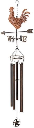 Accent Plus Campanilla de viento de hierro con veleta de agua, campanillas para exteriores para patio y jardín, 45 x 11.75 x 7 pulgadas, gallo de