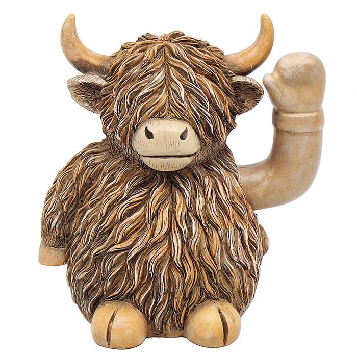 Lesser & Pavey Happy Highland Cow Waving Happy Highland Cow Figurines & Ornaments For Home & Office | Decorative Home Accessories Statues For Indoor & Outdoor | Lovely Gifts for Women & Men