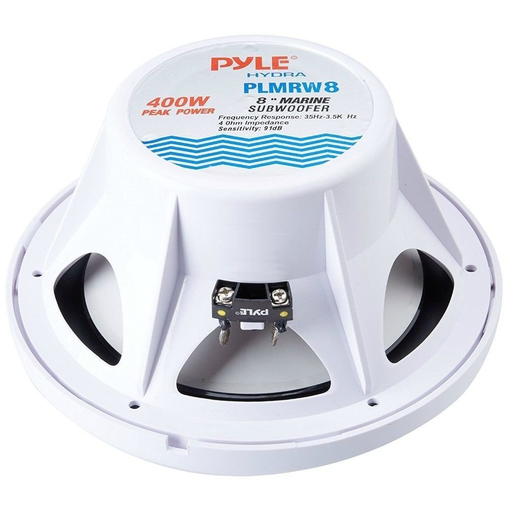 Pyle 1 SUBWOOFER PLMRW8 Sub Chubasquero Marino WÁTERPROOF 8" 20,00 CM 200 MM Blancos por EMBARCACIONES Barco BALSA Piscina Individual Bobina 4 Ohm DE 200 VATIOS RMS Y 400 VATIOS MAX 1 Pieza