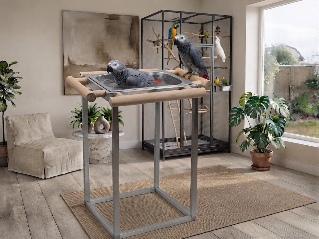 Generisch Papageien BADEWANNE Papageien Vögel Sittiche Edelstahl FREISTEHEND XXL Vogel Vogelbadehaus Vogelbadewanne Badehaus Vögel
