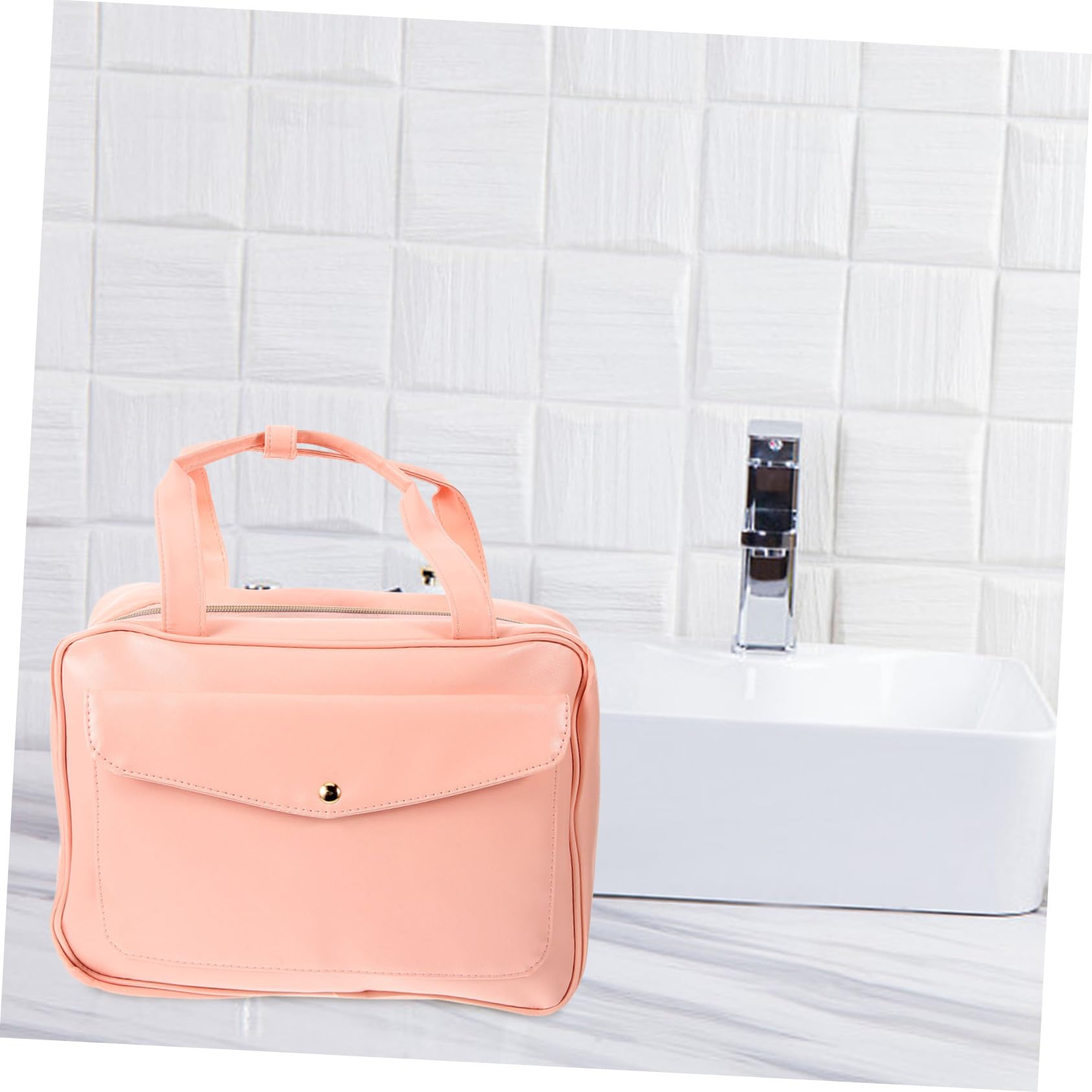 Borsa da Toilette Rosa in Pelle Pu Manico e Scomparti | Borsa Cosmetica da Viaggio, Design Appendibile Tasche e Capienza Ampia, per Viaggio e Uso Outdoor