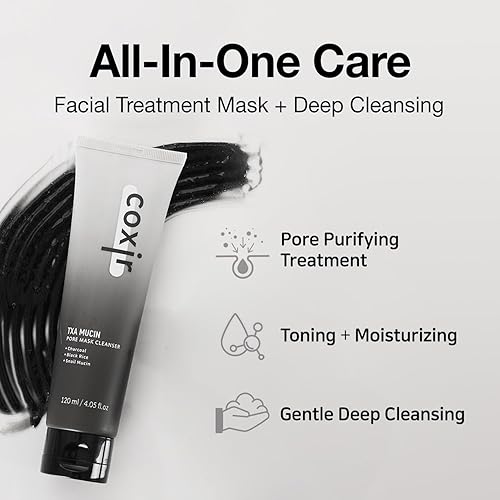 Vista 4 de coxir TXA Mucin - Limpiador de máscara de poros todo en uno, mascarilla facial de gel a espuma rápida de 1 a 2 minutos + limpiador, mucina de carbón