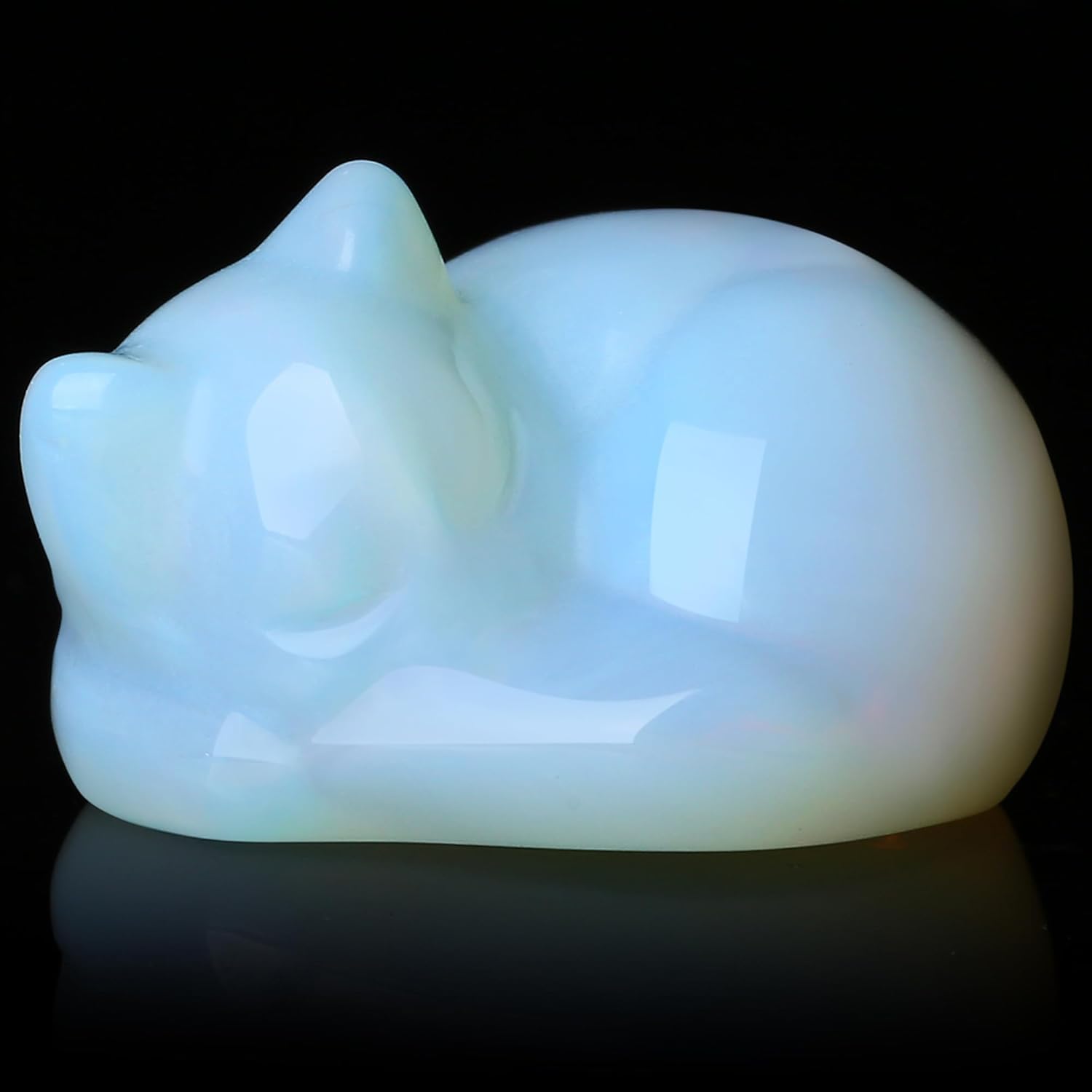 QINJIEJIE Opal Cat Crystals Healing Stones Figure Sleeping Cat Decor