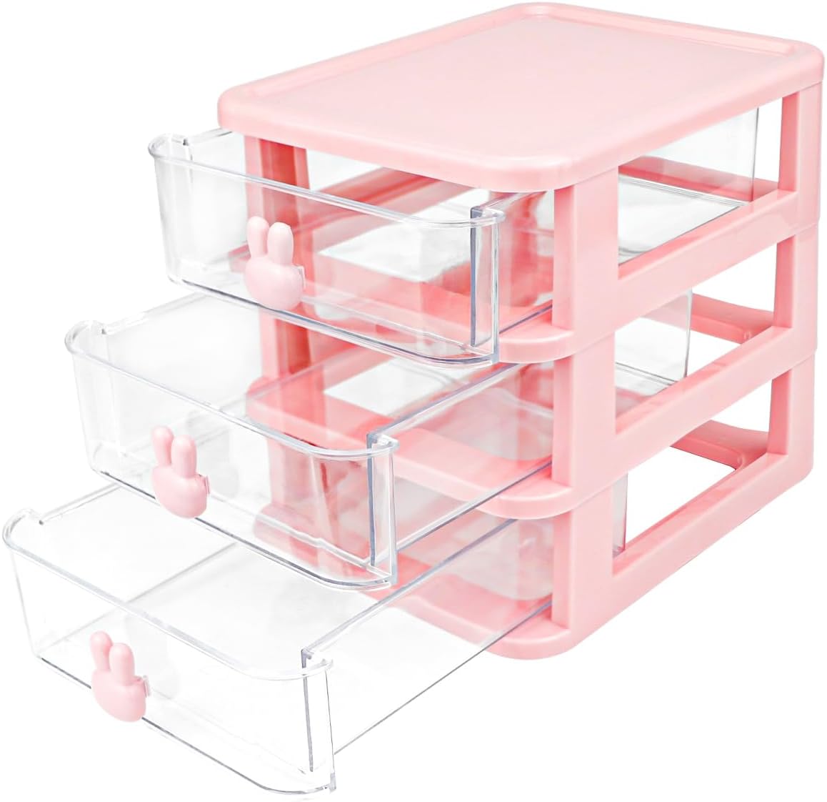 3 Layers Plastic Storage Bins with Drawers Portable Drawer Type Makeup Organizer Multifunction Desk Storage Containers for Home Office Cosmetics Sundries