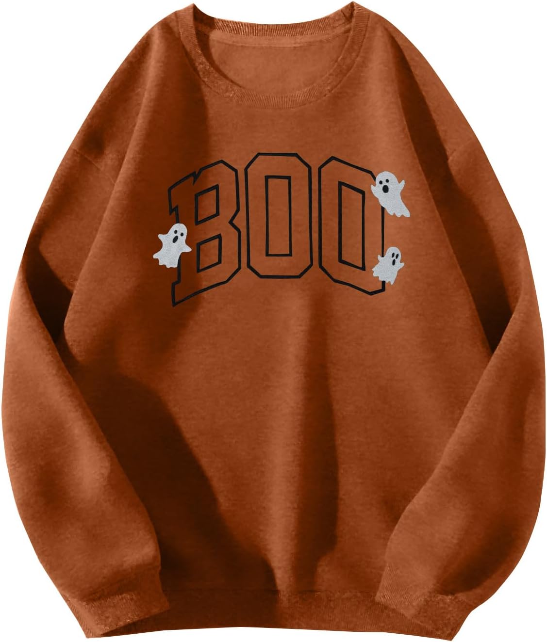 Halloween Sweatshirt for Women Cute BOO Graphic Shirt Crewneck Embroidered Ghost Pullover Sweater Tops - Image 2