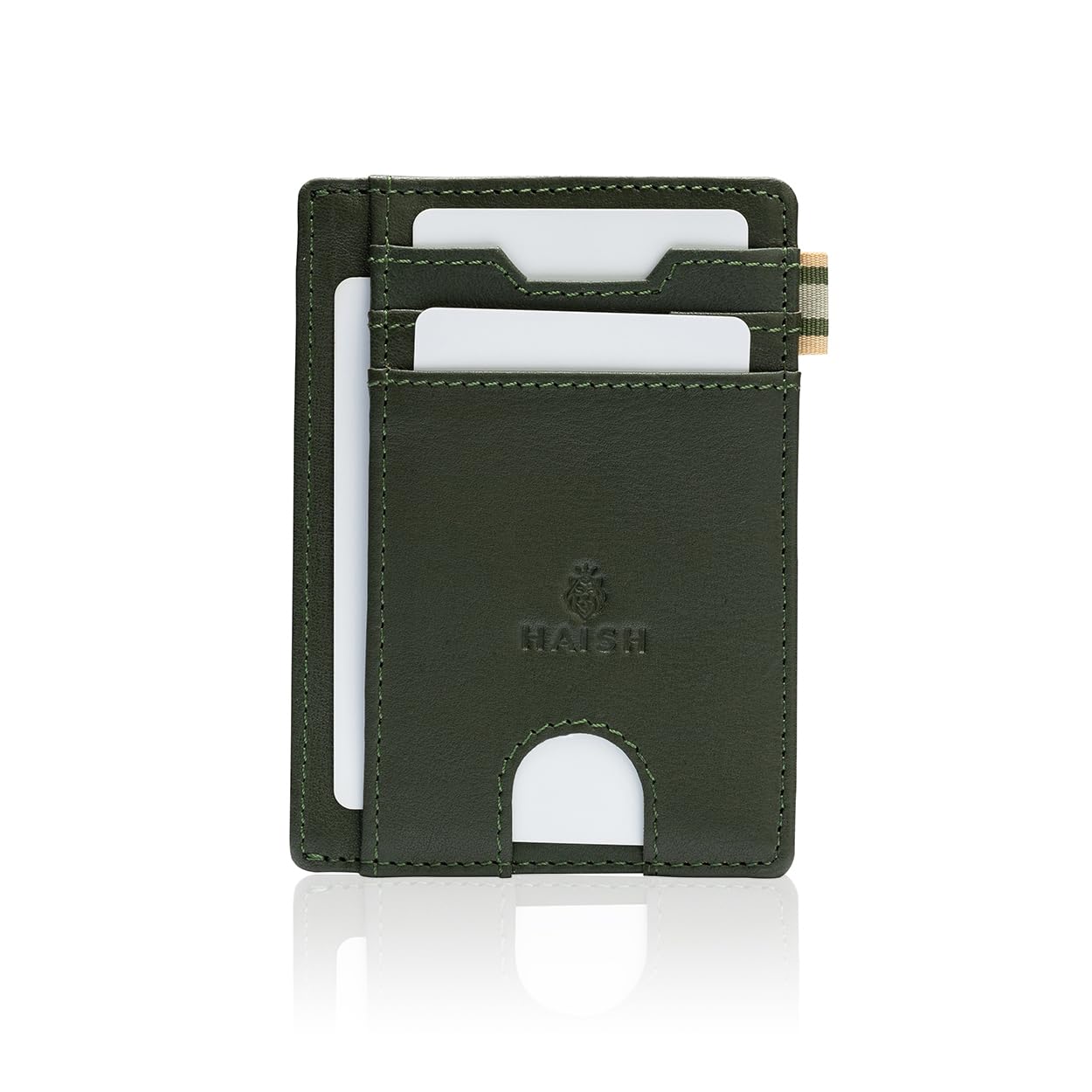 Leather Card Holder Wallet Sleek and Slim with RFID Blocking – 5 Card Slots, 1 ID Window, Stylish and Secure (SLK-Army Green)