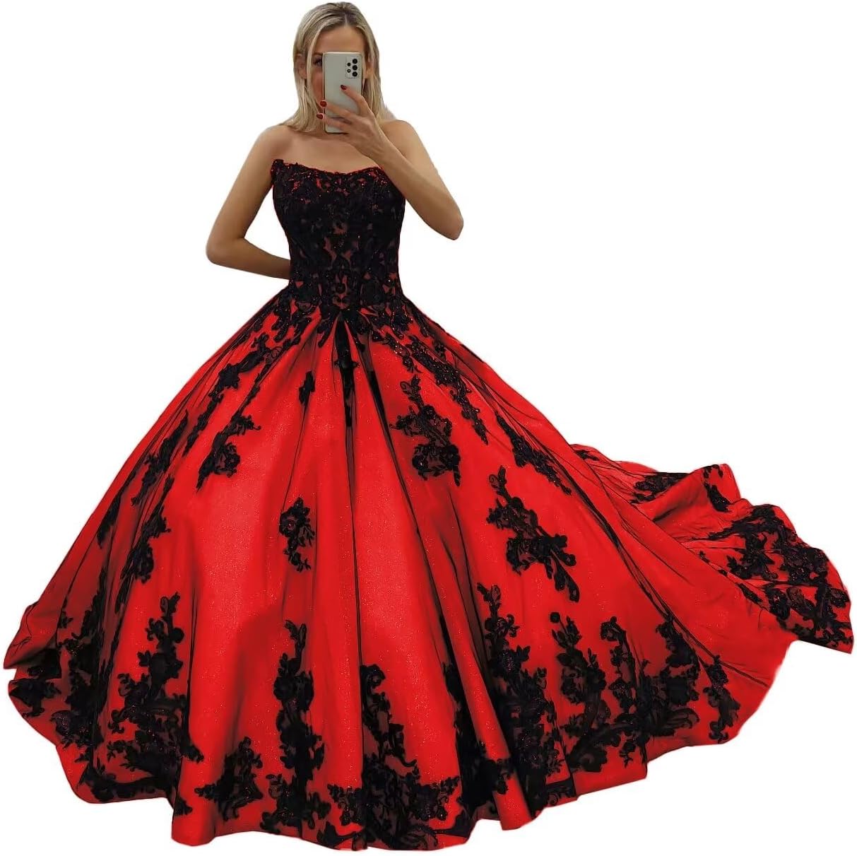 Strapless Lace Black Wedding Dresses for Bridal A Line Puffy Tulle Bridal Gowns with Train Long Elegant Bridal Dresses