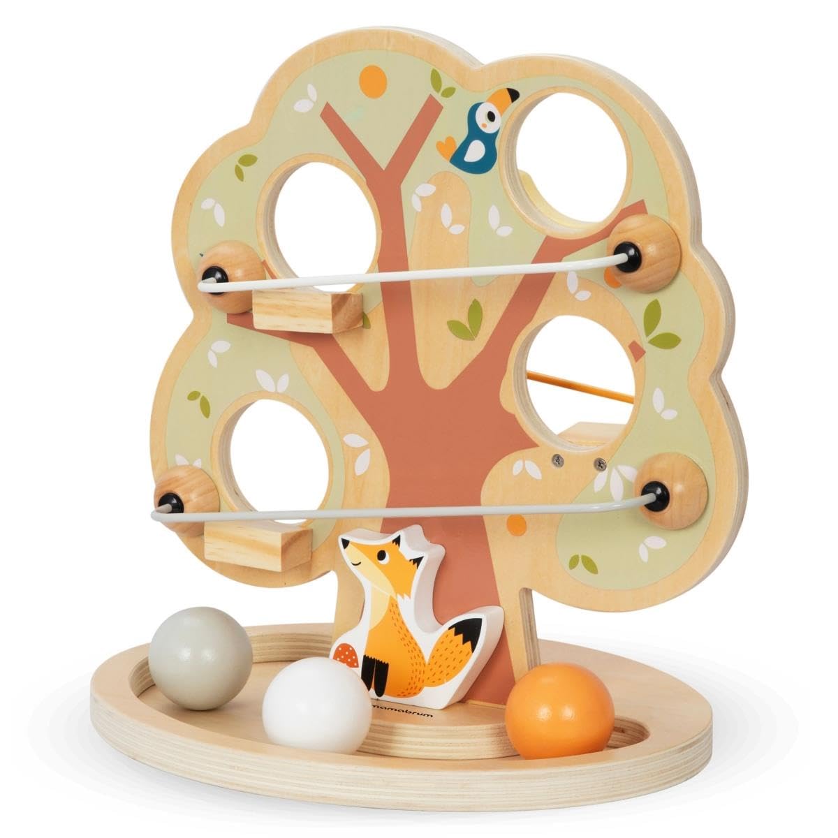 mamabrum Circuito in Legno per Palline, Albero con 4 Livelli di Discesa e 3 Sfere Colorate, Gioco Educativo per Coordinazione e Motricità Fine, Bambini da 18 mesi