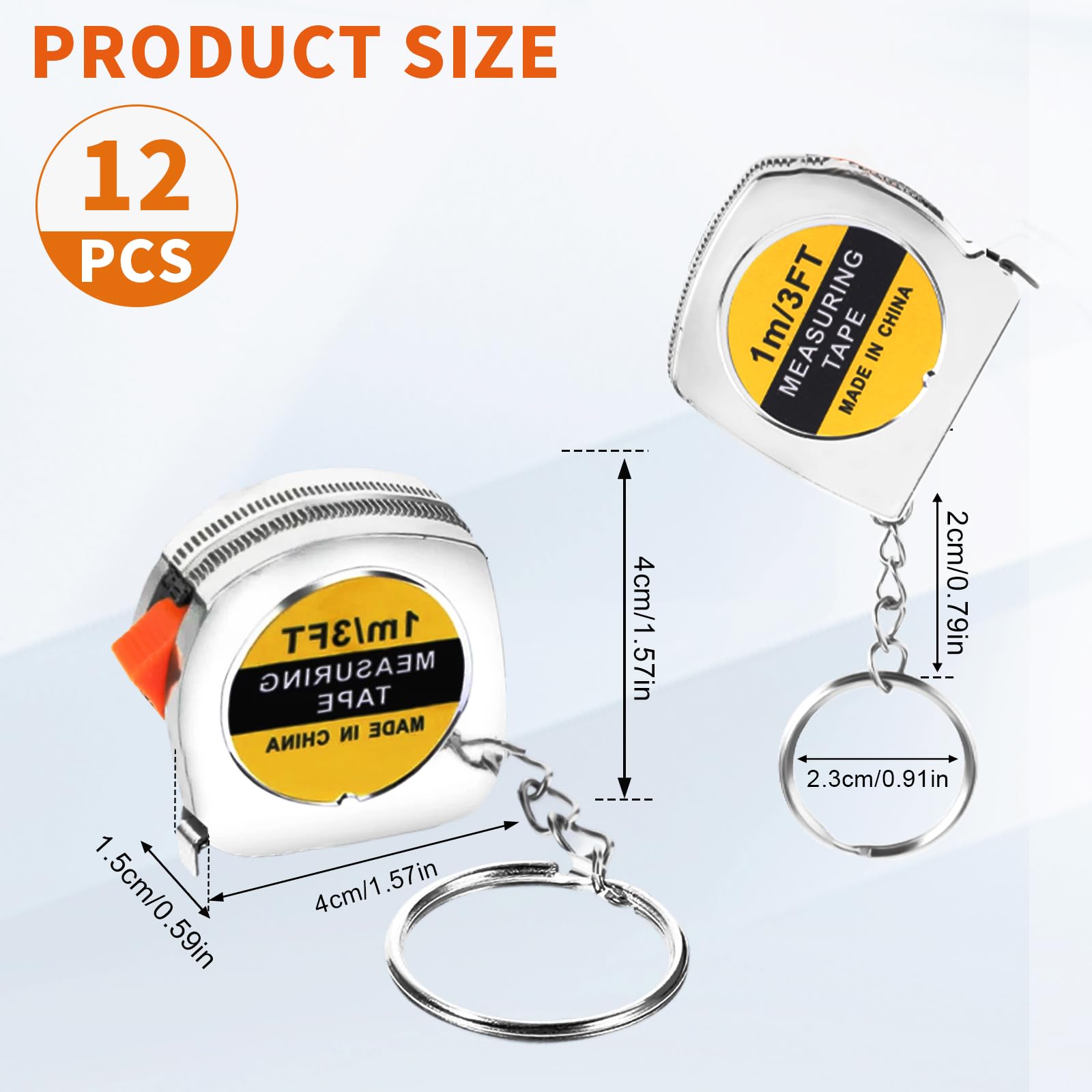 12 Pcs Tape Measure Keychains 1.5 Inch, 3ft/1m Mini Retractable Measuring Tape with Slide Lock, Functional Pocket Tapes for Construction Birthday Party Favors Gift Bag Fillers
