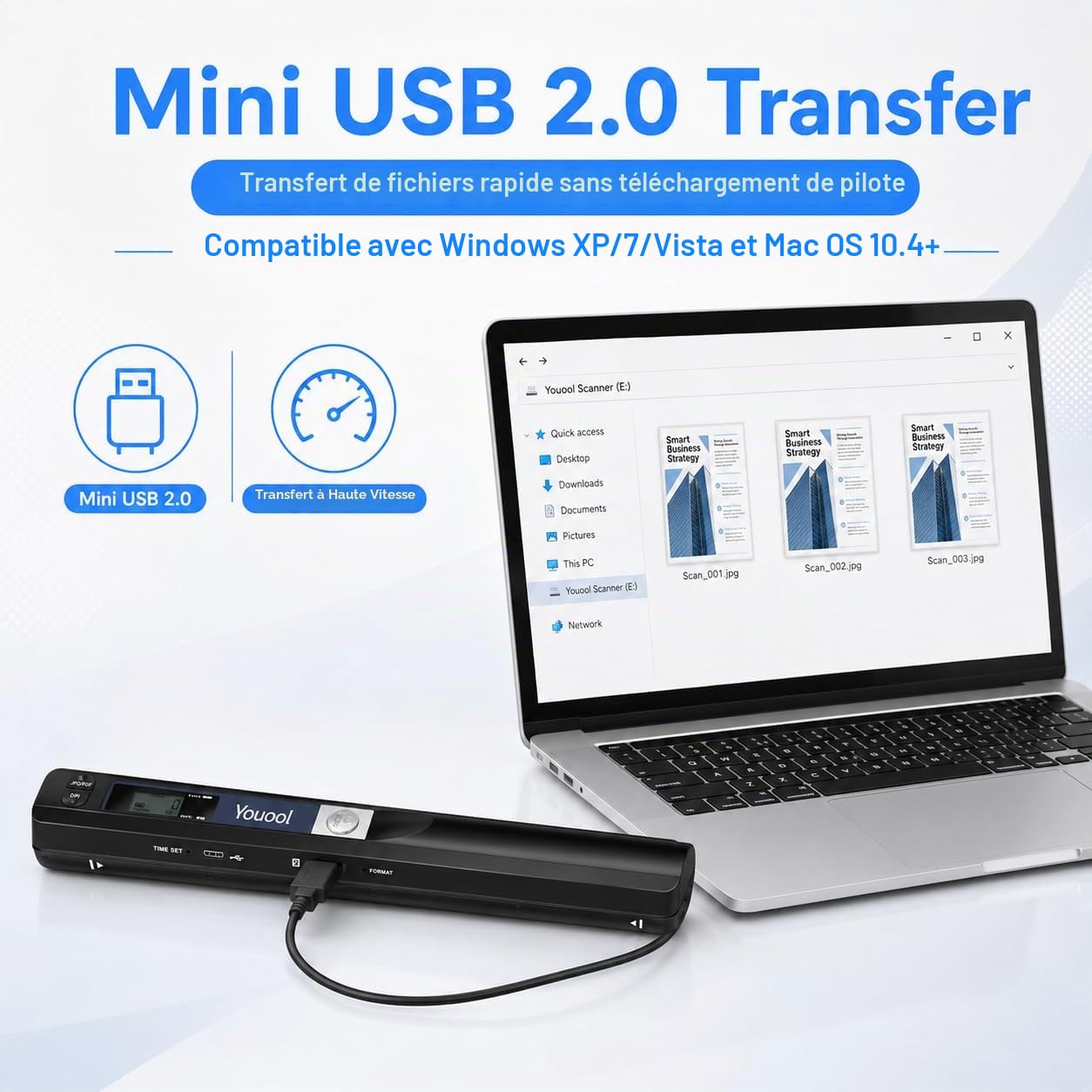Mini Scanner Portable A4 avec Carte 16GTF, De Main Scanner D'Images USB NuméRisation Couleur à 900 dpi A4 NuméRisation à Scanners De Documents Portable Au Format JPG/PDF