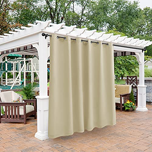 BONZER Waterproof Outdoor Curtains for Patio Gazebo Pergola Balcony - Thermal Insulated Sunlight Blocking Grommet Blackout Curtains for Bedroom Living Room,1 Panel, 100W x 95L inch, Cream