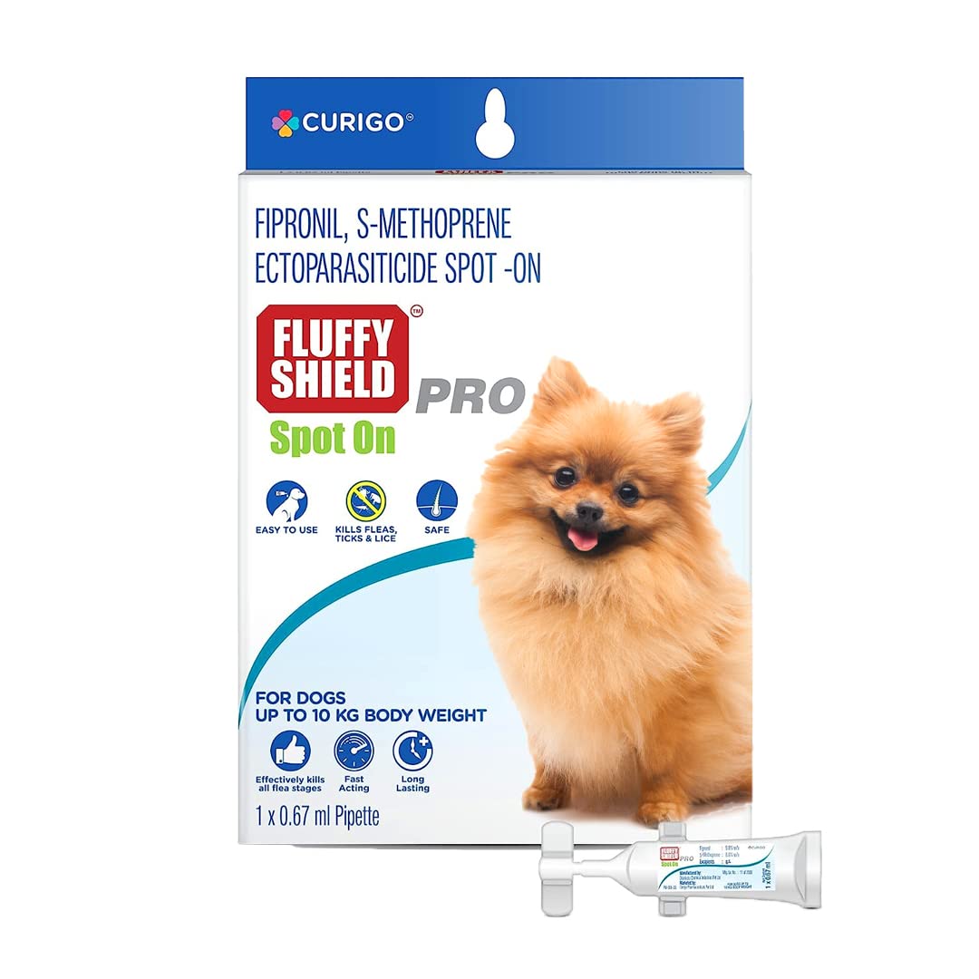 FluffyShield Pro Spot On/Prevention & Treatment of Fleas, Ticks, and Lice Infestation in Dogs/Puppy or Small Dog Weighing Less Than 10 kgs / 0.67 mL