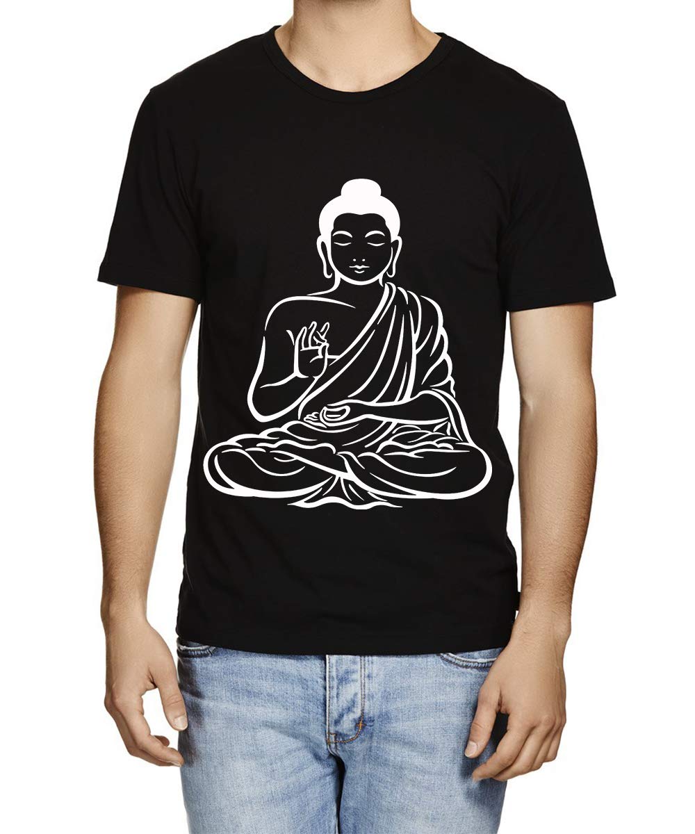 CaseriaMen's Round Neck Cotton Half Sleeved T-Shirt with Printed Graphics - Buddha