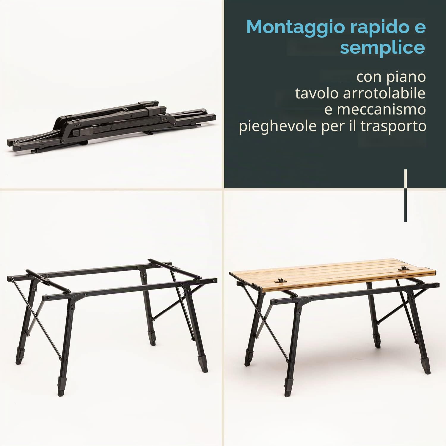 Skandika Tavolo pieghevole in alluminio Jamsa/Pikku - max 50 kg | Tavolo per balcone, terrazza, campeggio, giardino (Pikku (90 x 51,5 cm, ottica in legno))