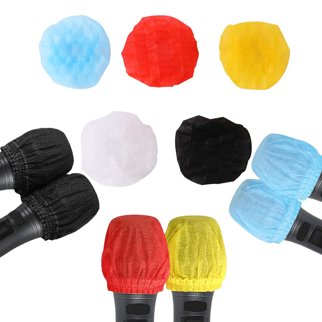 Lot De 100 Housses De Microphone Jetables Hygiéniques - Couvertures Antibactériennes Non Tissées Rouge Et Jaune Pour Micros Portables