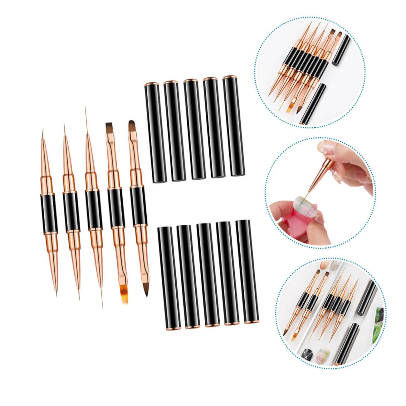 FOMIYES 3 Set Di Pennelli Per Nail Art Oro Rosa Penne Per Nail Art Pennelli Per Disegno Forniture Portatili Per Nail Art Strumenti Per Nail Art 5 Pezzi*3