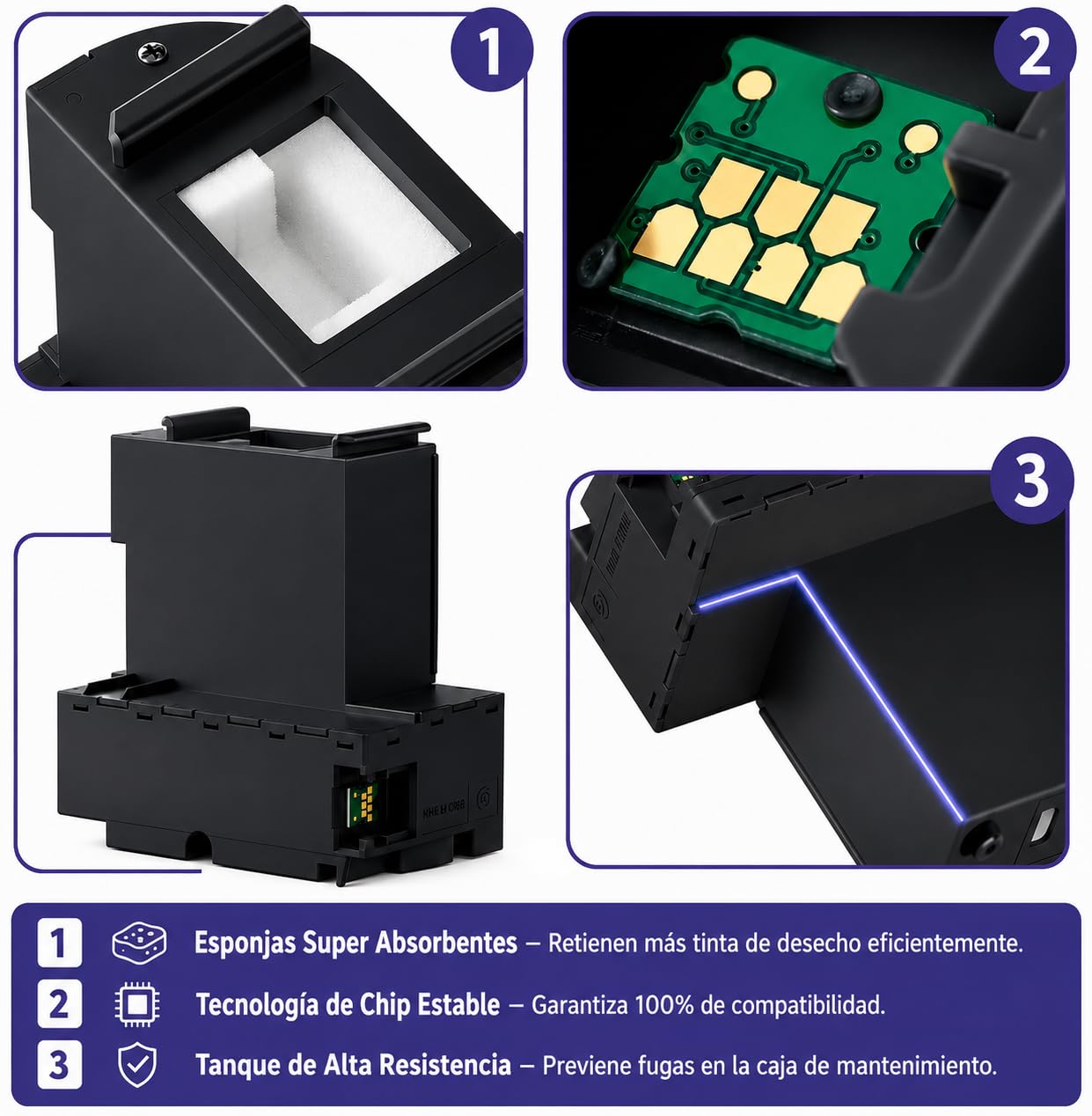 Caja de mantenimiento T04D1 para impresoras Epson EcoTank, Workforce y XP | Compatible con ET-3750 ET-4850, 4750 ET-4760 ET-3850 ET15000 WF-2860 (T04D100 | E-04D1) | Pieza compatible | Fácil reemplazo
