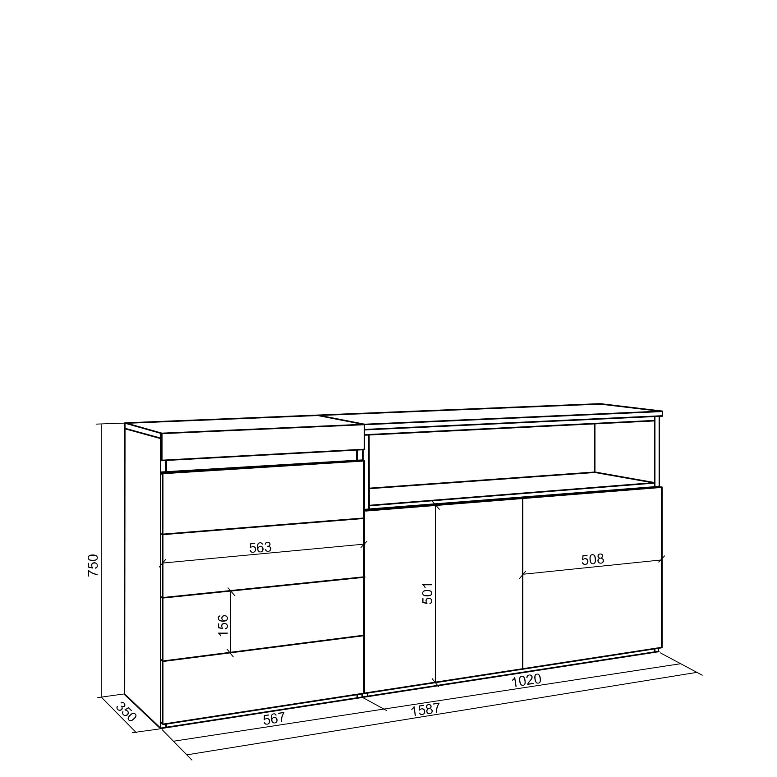 Skraut Home | Commode, Buffet, Armoire | Meuble de Rangement | 157x75x35 cm | Chambre à Coucher, pièce | Armoire à Tiroirs | Style Moderne | Chêne
