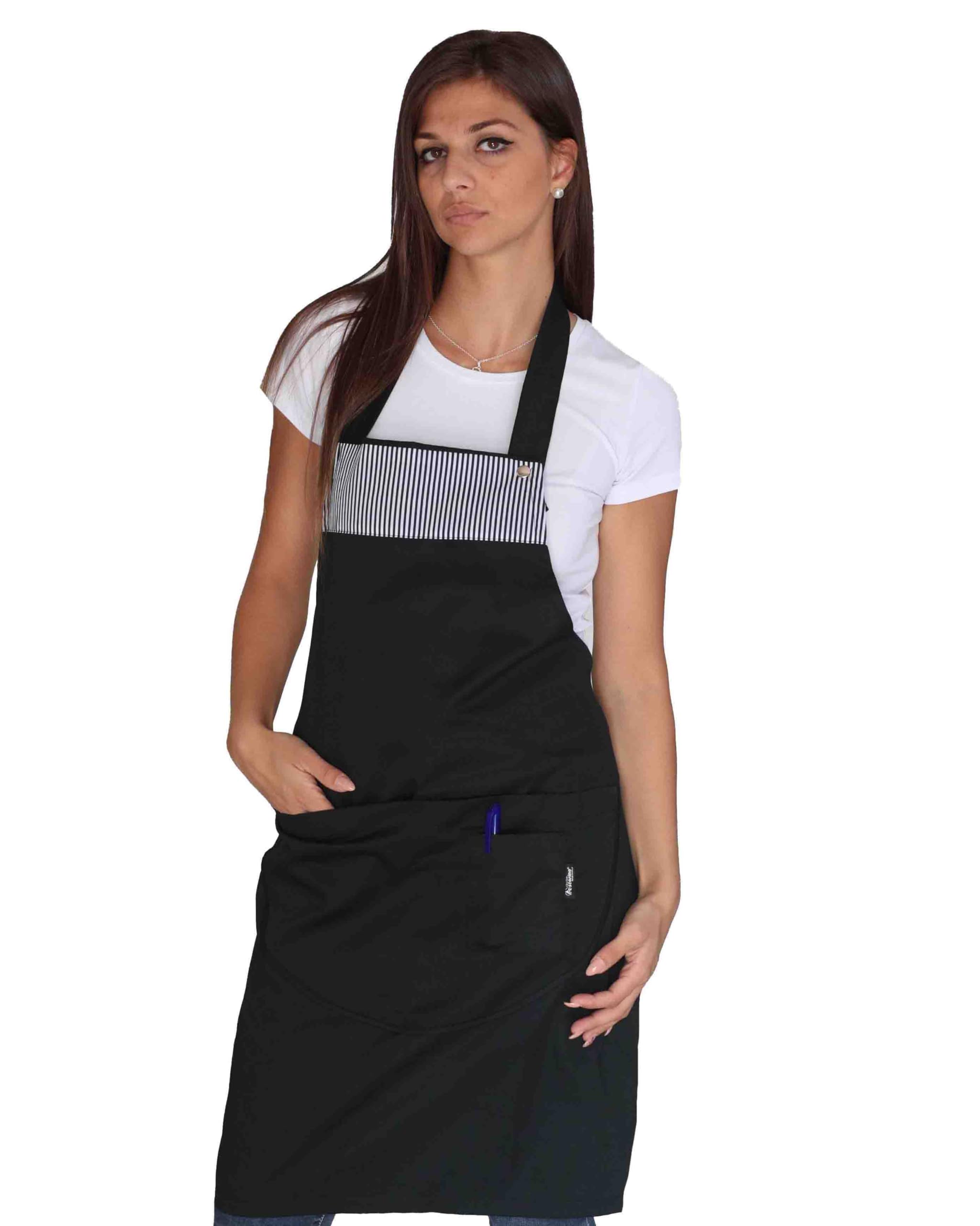Tablier de cuisine personnalisé, rayures noires, 10 pièces, broderie gratuite, pour bar, restaurant, hôtel, barman, uniforme de travail, homme, femme, fabriqué en Italie, Taille Unique