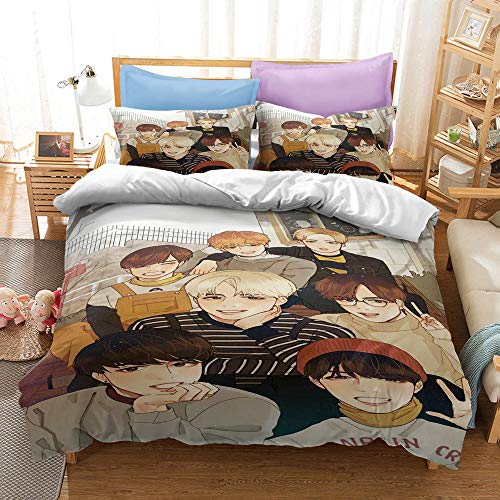 DZZQQ BTS Juego de Ropa de Cama,para Cama 150,Celebridad Coreana Juego de Funda Nórdica 220x240cm 3D Anime De Grupo De Chicos BTS - Beige Juego...