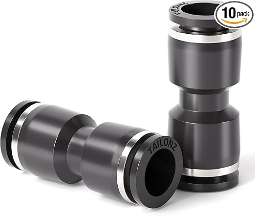 TAILONZ PNEUMATIC Black Straight 1/4 inch Tube OD Push to Connect Tube Fittings Push Lock PU-1/4 (Pack of 10)