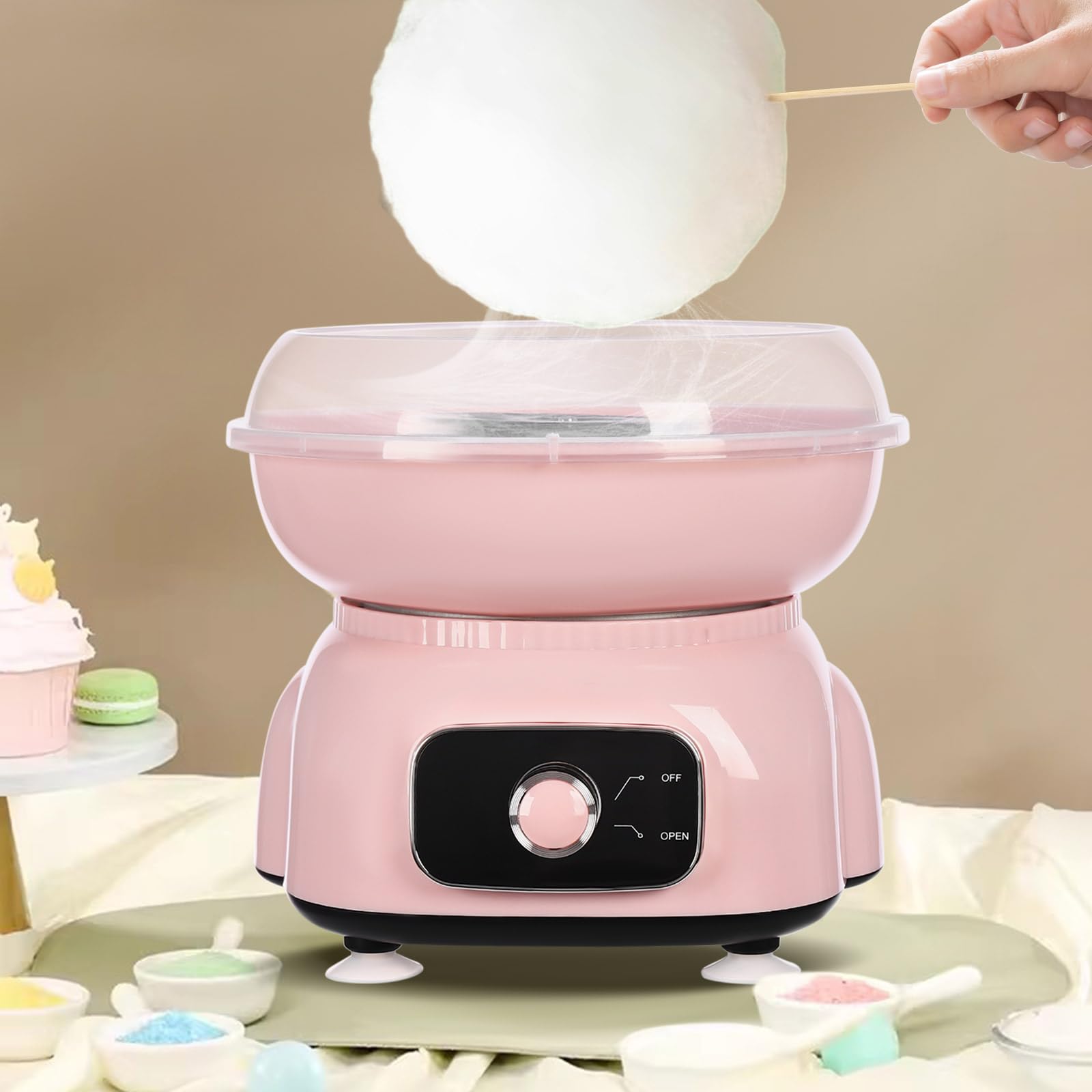 Máquina de algodón de azúcar, 500 W, con accesorios, tiempo de precalentamiento 3S, para festivales, fiestas, color rosa