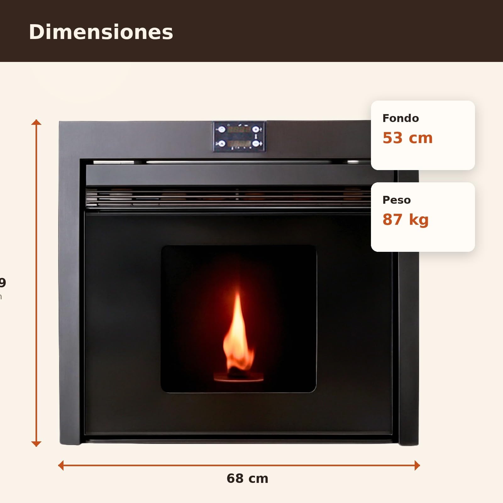 EIDER BIOMASA Insertable de Pellets Insert CANADÁ 11 – 10,3 kW – Rendimiento 92% – hasta 237 m³ – Tolva 13 kg – Programable WiFi – Clase A+