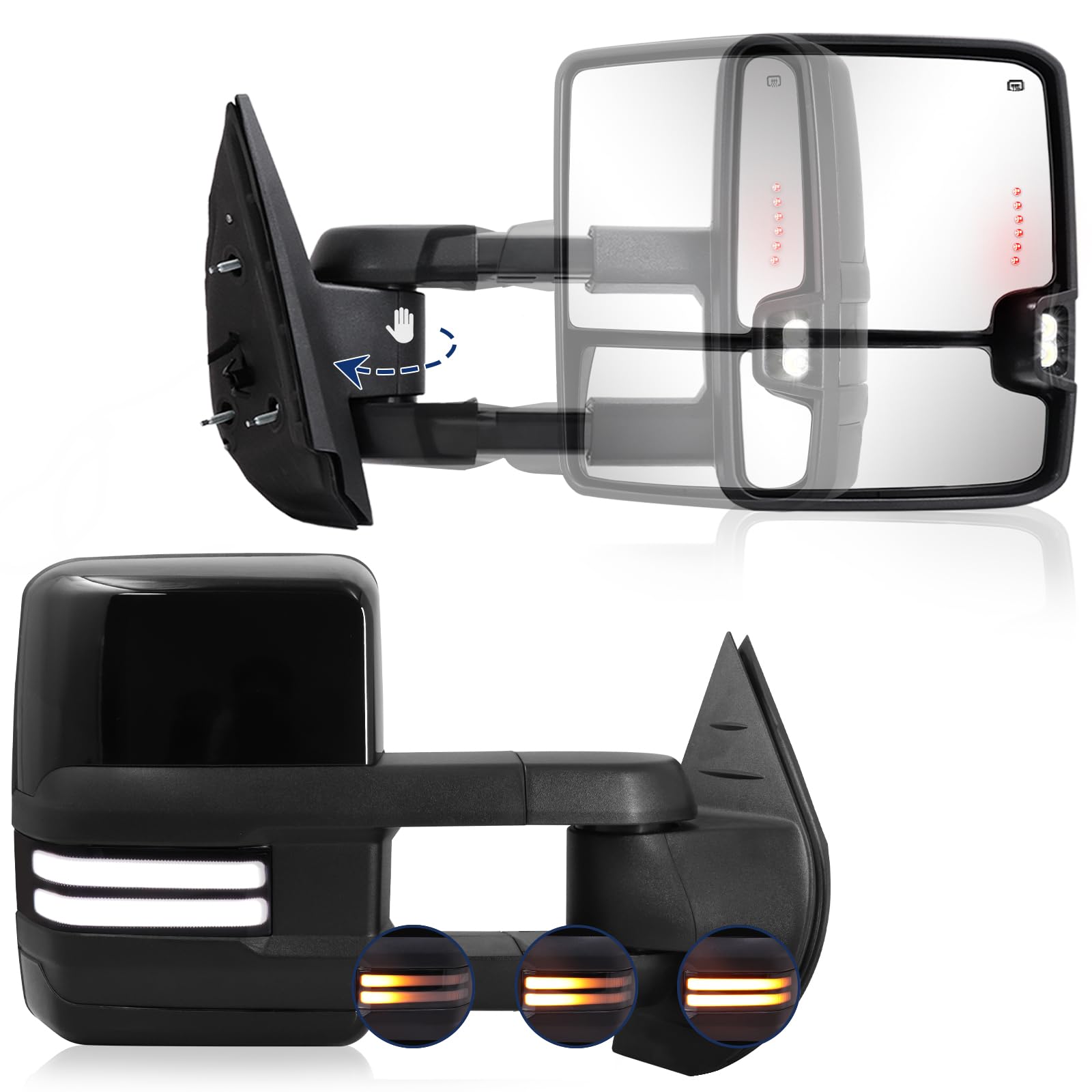 Switchback - Specchietto retrovisore per Chevy Silverado GMC Sierra 2007-2014, con luce di marcia in vetro riscaldato, luce di posizione, indicatore di direzione, lampada di riserva nera (retro
